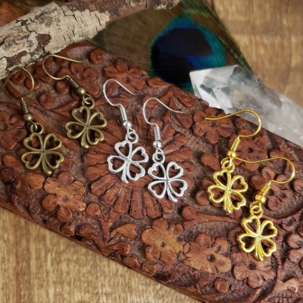 3 Pair Shamrock Earrings Clover Silver Gold Antique Bronze St Patrick's Day Gift